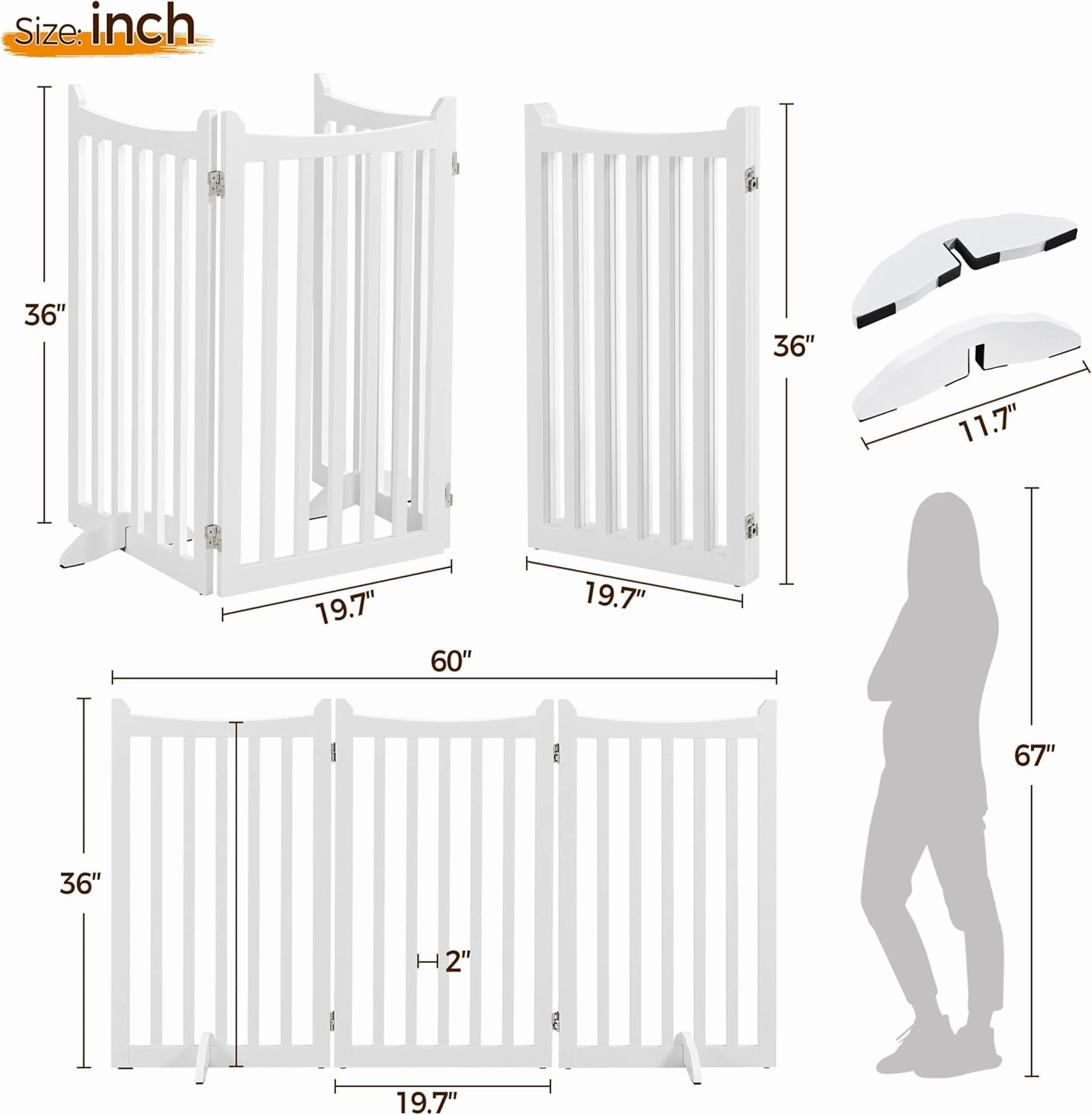Yaheetech Dog Gate 36" H Extra Large Freestanding Pet Gate 3-Panel Wooden Dog Fence with 2 Support Feet Folding Dog Gate for Indoor, Stairs, Doorways, Halls, Kitchen Pet Barrier White, 60" L x 36" H