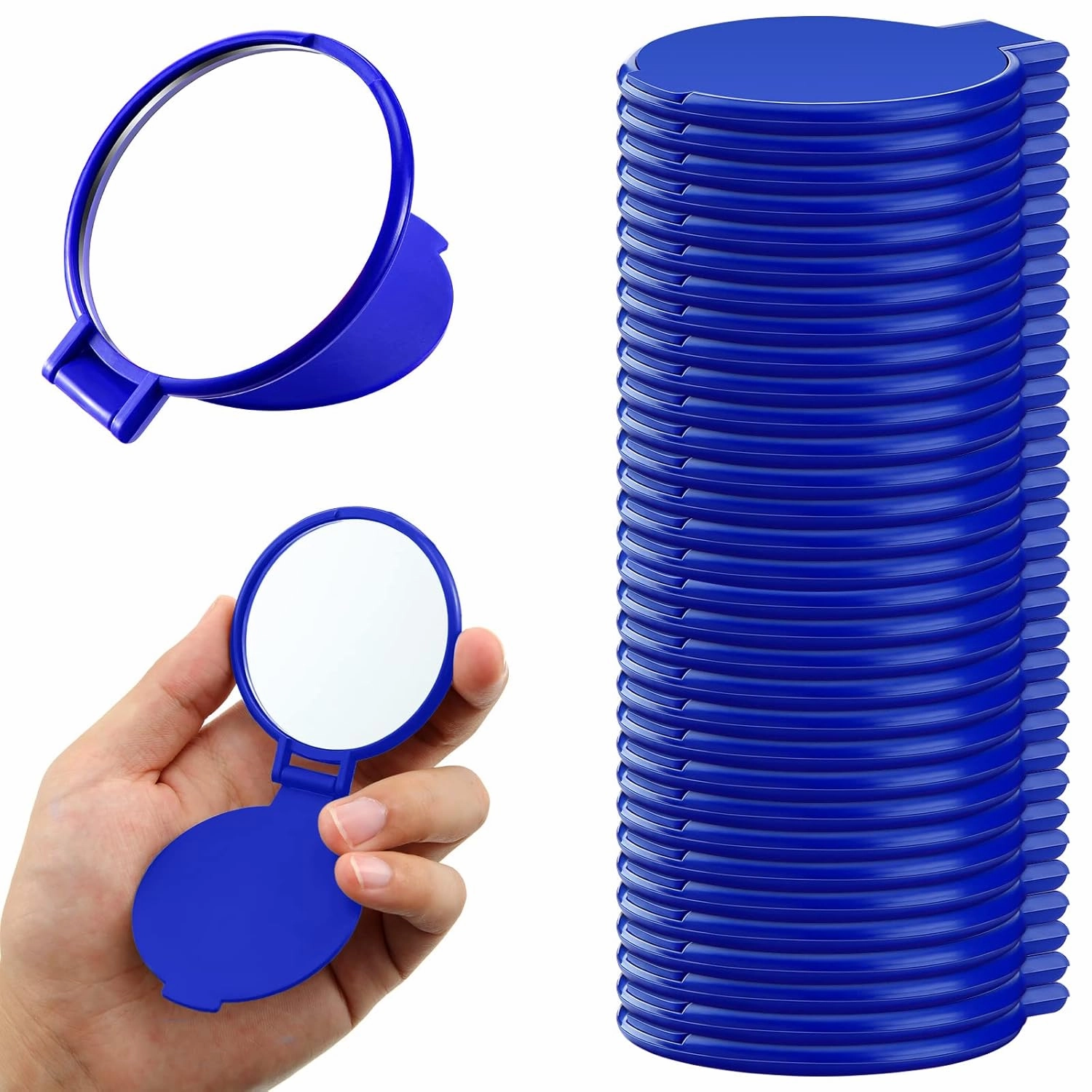 Yalikop 36 Pcs Compact Mirror Bulk Portable Round Makeup Mirror Mini Foldable for Purse Women Travel Daily Use Mother‘s Day Gifts (Royal Blue)
