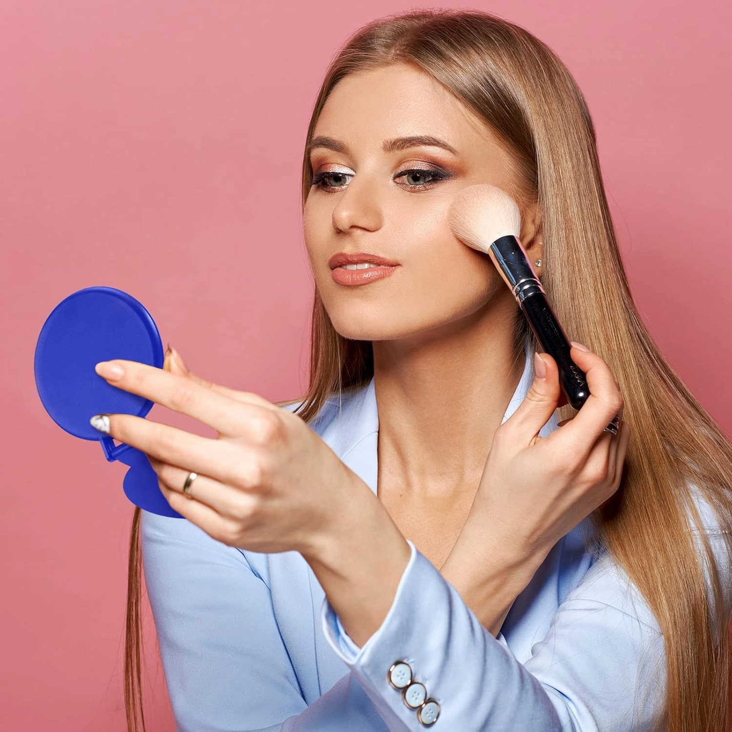 Yalikop 36 Pcs Compact Mirror Bulk Portable Round Makeup Mirror Mini Foldable for Purse Women Travel Daily Use Mother‘s Day Gifts (Royal Blue)