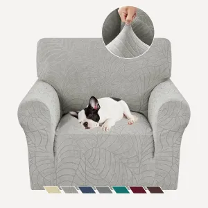 YEMYHOM Couch Cover Latest Jacquard Design High Stretch Sofa Chair Covers for Living Room, Pet Dog Cat Proof Armchair Slipcover Non Slip Elastic Furniture Protector (Small, Begonia Leaf Light Gray)
