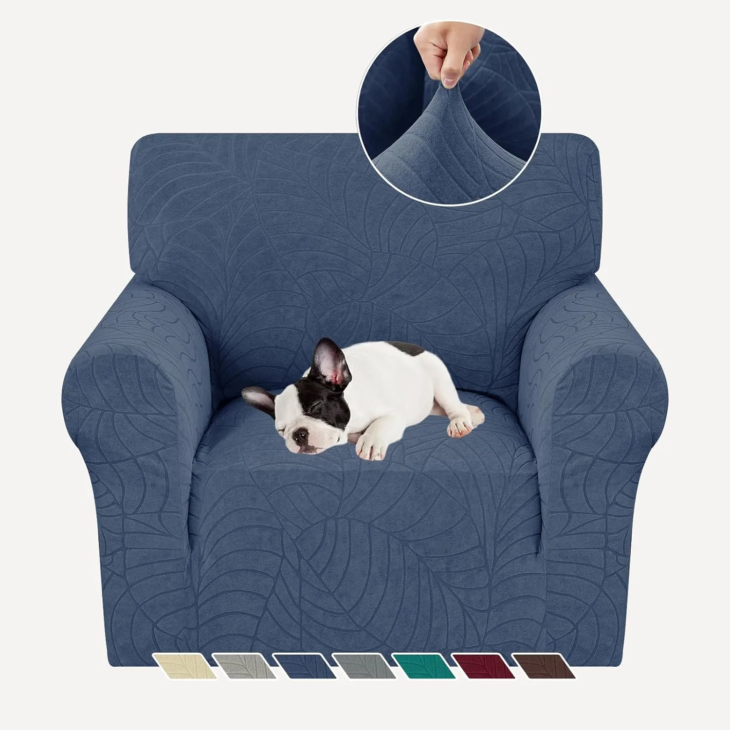 YEMYHOM Couch Cover Latest Jacquard Design High Stretch Sofa Chair Covers for Living Room, Pet Dog Cat Proof Armchair Slipcover Non Slip Magic Elastic Furniture Protector (Small, Begonia Leaf Navy)