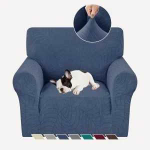YEMYHOM Couch Cover Latest Jacquard Design High Stretch Sofa Chair Covers for Living Room, Pet Dog Cat Proof Armchair Slipcover Non Slip Magic Elastic Furniture Protector (Small, Begonia Leaf Navy)