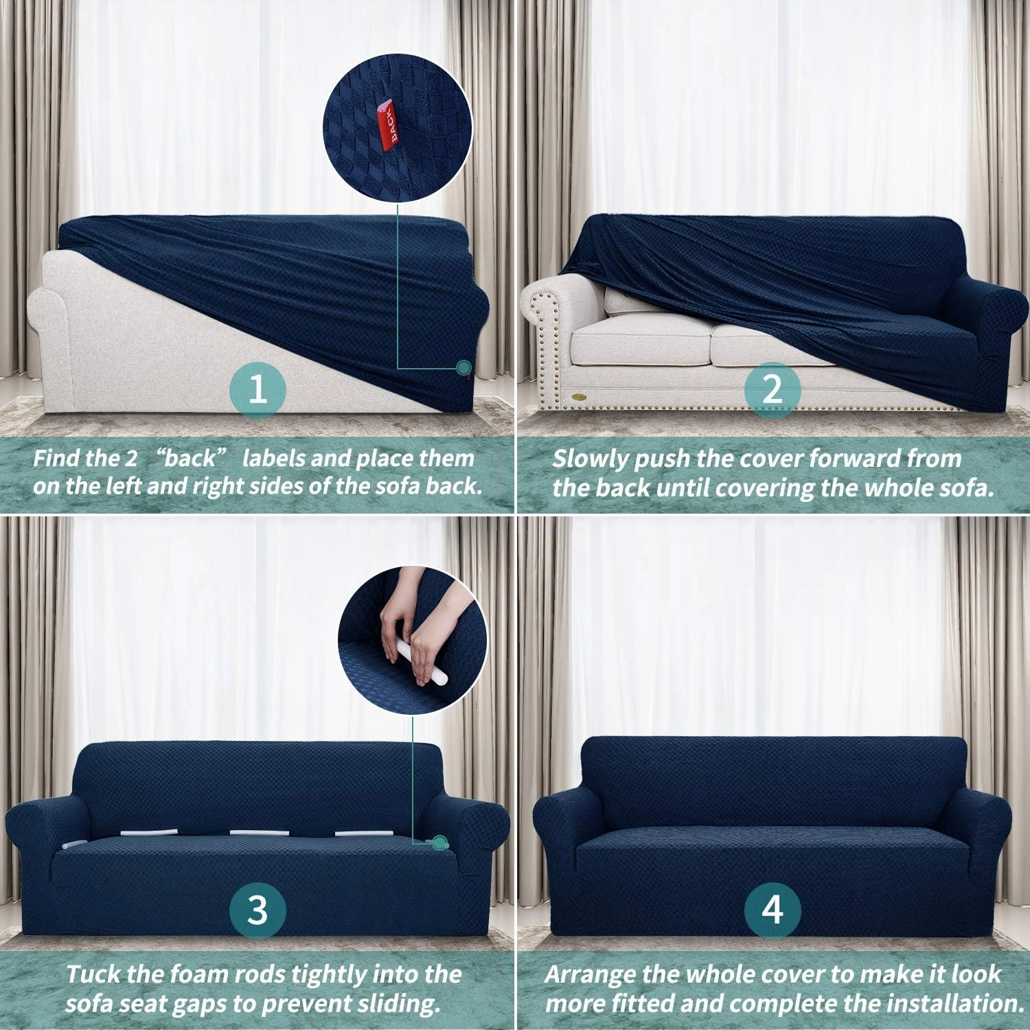 YEMYHOM Couch Cover Latest Jacquard Design High Stretch Sofa Covers for 3 Cushion Couch, Pet Dog Cat Proof Slipcover Non Slip Magic Elastic Furniture Protector (Large, Navy)