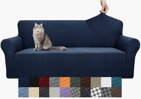 YEMYHOM Couch Cover Latest Jacquard Design High Stretch Sofa Covers for 3 Cushion Couch, Pet Dog Cat Proof Slipcover Non Slip Magic Elastic Furniture Protector (Large, Navy)