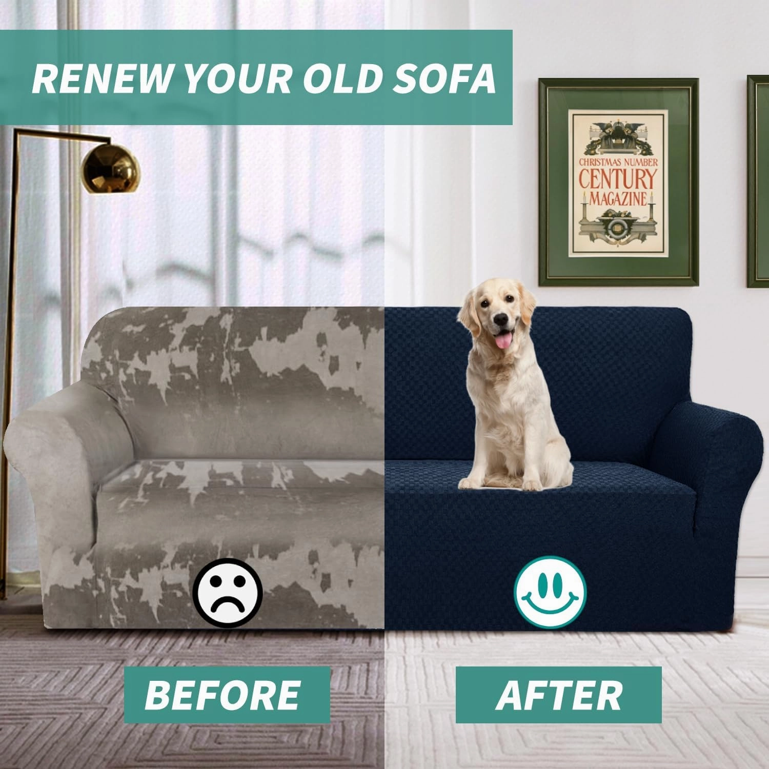 YEMYHOM Couch Cover Latest Jacquard Design High Stretch Sofa Covers for 3 Cushion Couch, Pet Dog Cat Proof Slipcover Non Slip Magic Elastic Furniture Protector (Large, Navy)