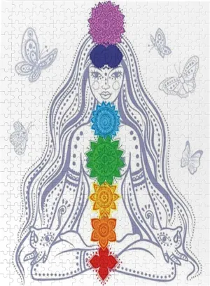 Yoga Pattern,Portable Wooden Jigsaw Puzzle for Adults,Girl in Colorful Stones Yoga Relax Theme,Birthday Gift for Family and Friends,Colorful Plastic Box Storage 500PCS
