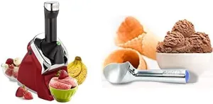 Yonanas 988RD Deluxe Frozen Dessert Maker with Zeroll 1012 Original Ice Cream Scoop with Unique Liquid Filled Heat Conductive Handle Set