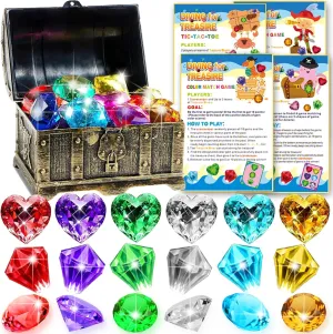 YOULIK Diving Gems Pool Toys incl. Waterproof Games Card Set, 3 Shapes 18 Big Colorful Diamond with Large Pirate's Chest, Swim Dive Toy for Kids Underwater Gemstone Swimming Training Gift Water Pool
