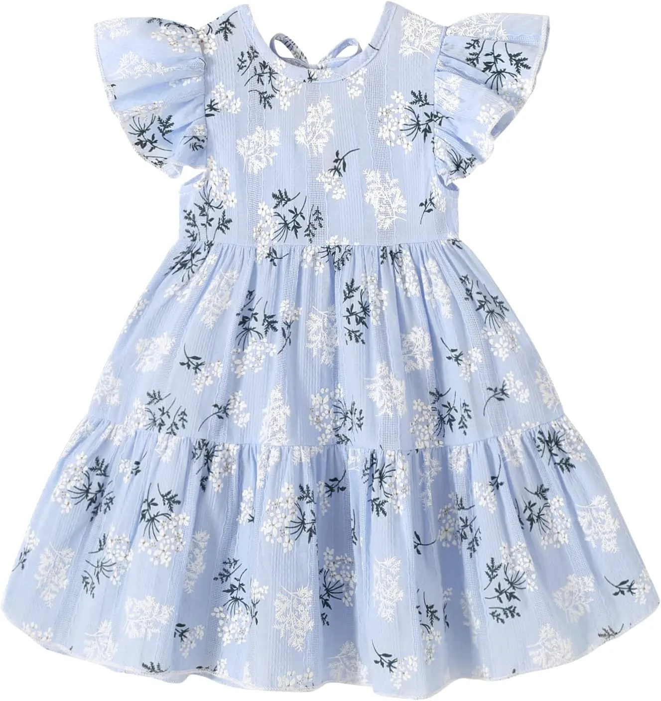 YOUNGER TREE Toddler Baby Girl Boho Dress Linen Ruffle Sleeveless Casual Dress Kids Solid Floral Summer Beach Sundress