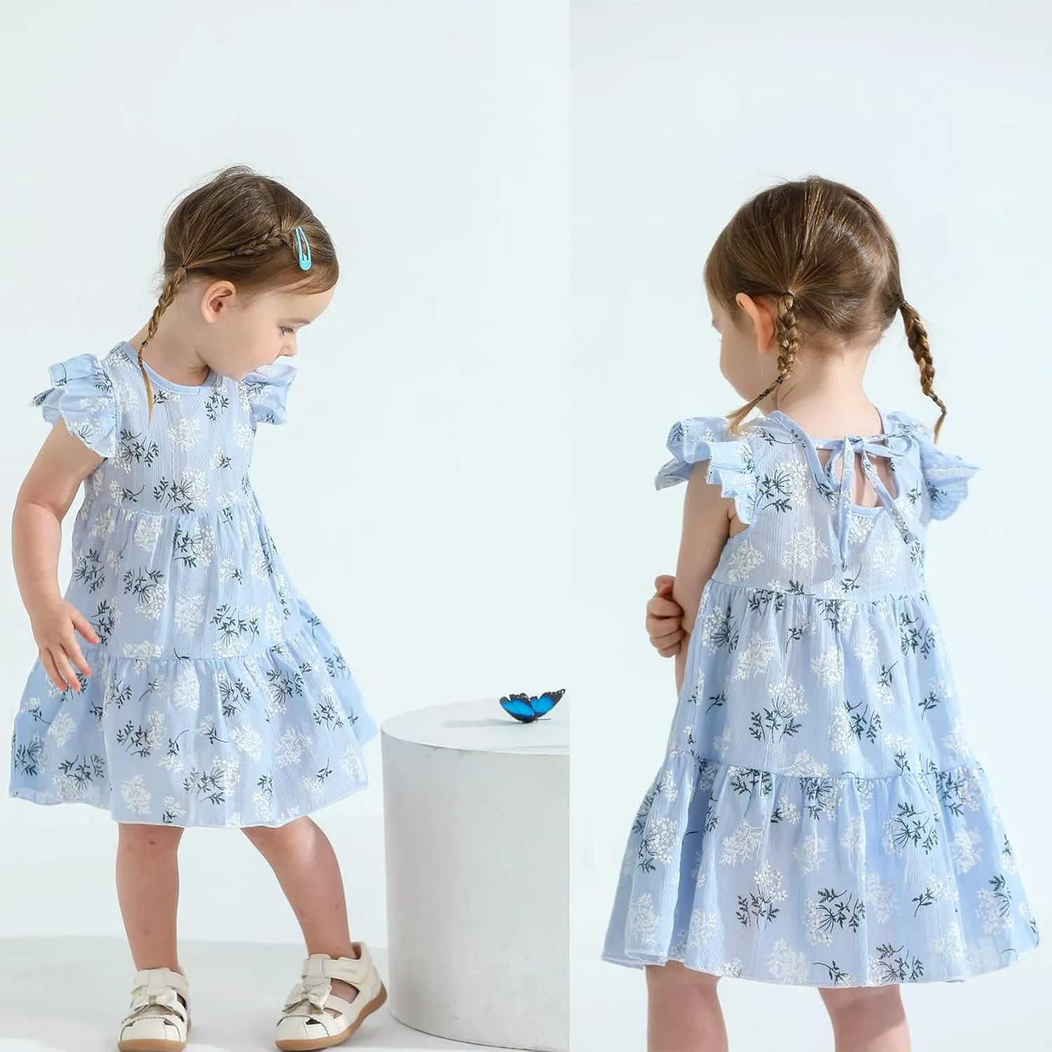 YOUNGER TREE Toddler Baby Girl Boho Dress Linen Ruffle Sleeveless Casual Dress Kids Solid Floral Summer Beach Sundress