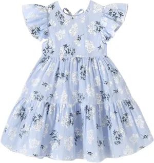 YOUNGER TREE Toddler Baby Girl Boho Dress Linen Ruffle Sleeveless Casual Dress Kids Solid Floral Summer Beach Sundress