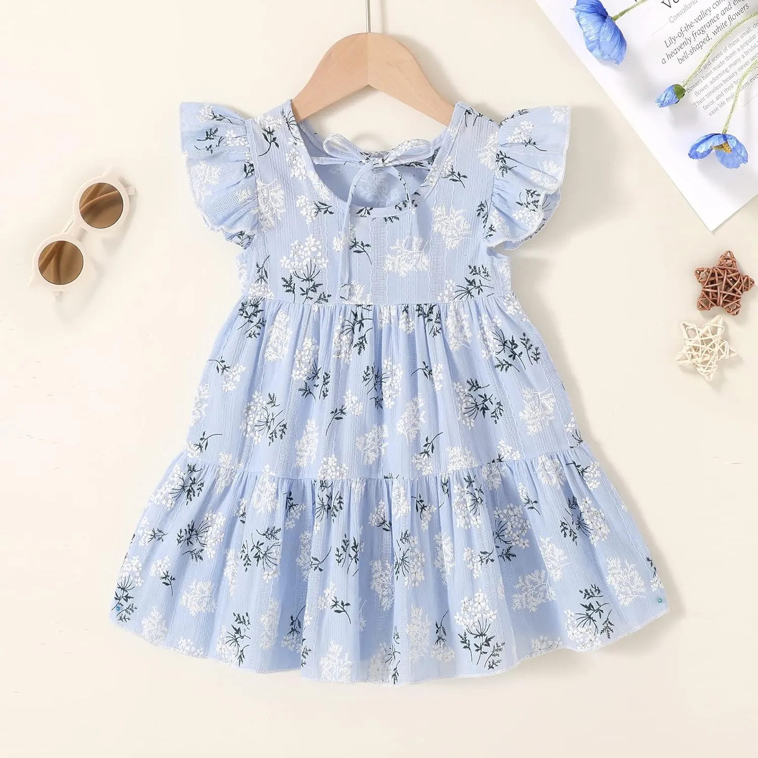 YOUNGER TREE Toddler Baby Girl Boho Dress Linen Ruffle Sleeveless Casual Dress Kids Solid Floral Summer Beach Sundress