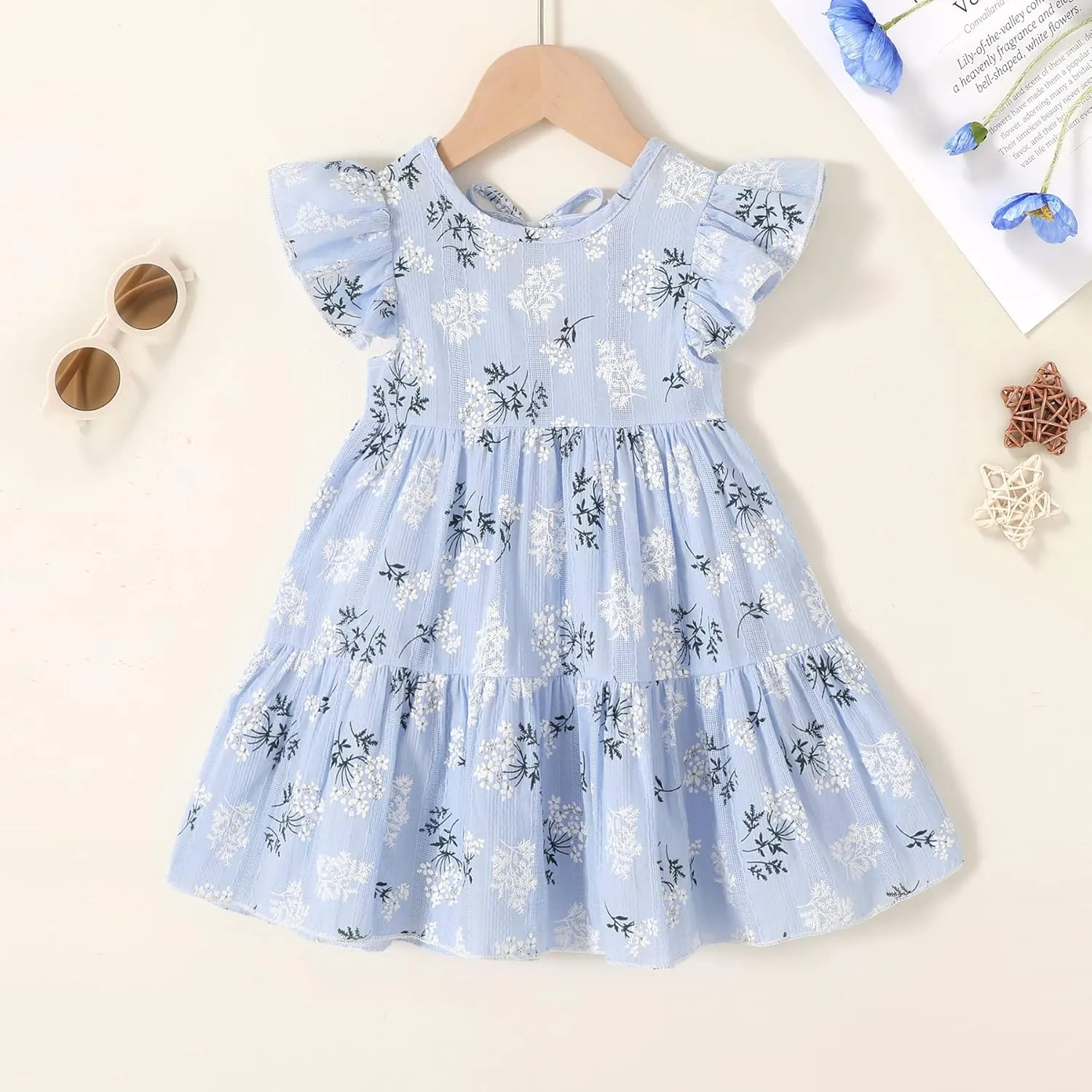 YOUNGER TREE Toddler Baby Girl Boho Dress Linen Ruffle Sleeveless Casual Dress Kids Solid Floral Summer Beach Sundress