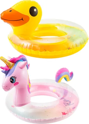 Zainpe Duck Inflatable Pool Float with Glitters & Unicorn Inflation Swimming Ring Gradient Pink, Summer Outdoor Water Lounge Inflatable Raft Tube Fun Beach Floaties Vinyl Swim Floaty Pool Toy for Girl