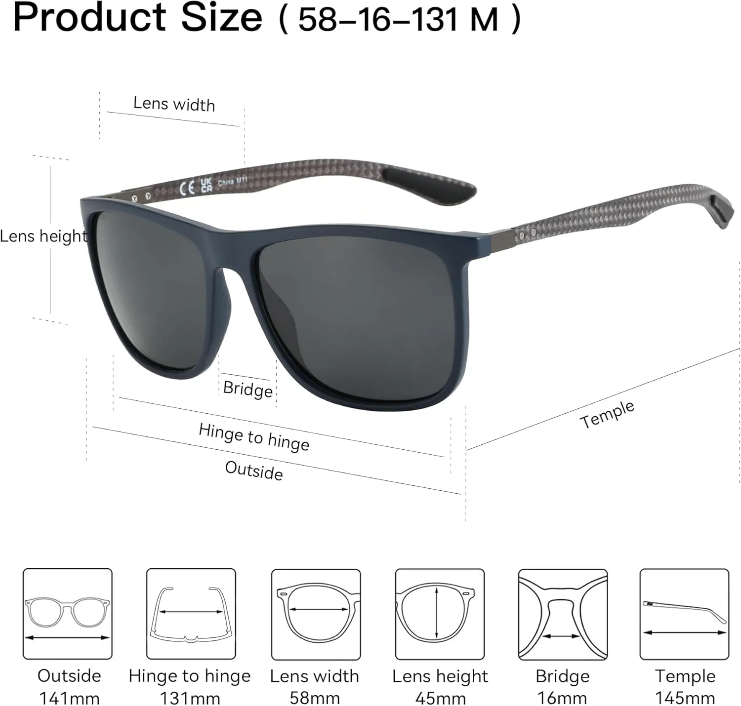 ZENOTTIC Square Polarized Sunglasses for Men Ultralight Carbon Fiber Sun Glasses Driving Fishing Golf Sports UV400 Protection