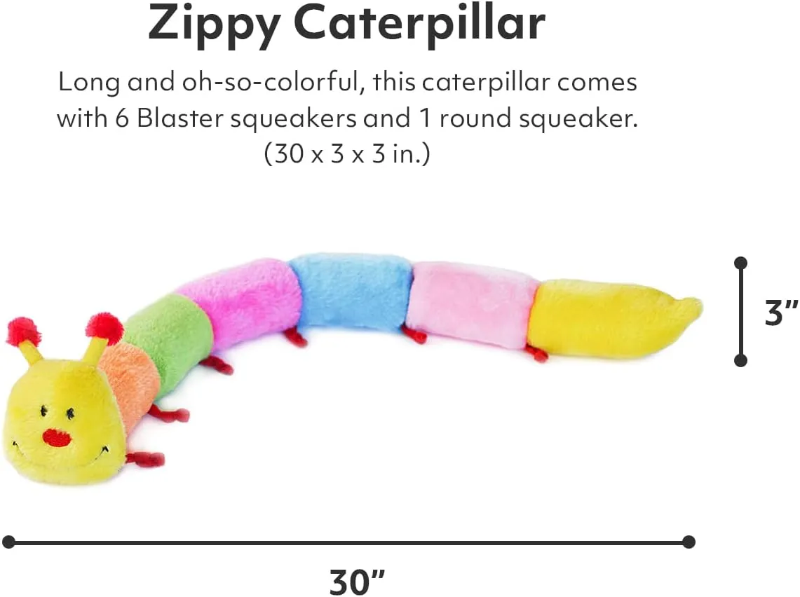 ZippyPaws Deluxe Caterpillar- Dog Toys to Keep Them Busy, For Medium & Large Dogs, Squeaky Pet Toy for Boredom, Stuffed Chew Toy, Soft Plush Puppy Products, 6 Blaster Squeakers & 1 Round Squeaker- 30"