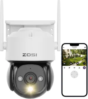 ZOSI C290 2MP WiFi Security Camera Outdoor Indoor, Pan/Tilt Plug-in 1080p IP Camera with AI Human Vehicle Detection, Color Night Vision, 2-Way Talk, Siren Alarm, Cloud & SD Card Storage